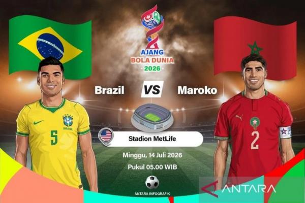 Pertandingan antara Timnas Brasil dan Timnas Maroko pada Minggu (14/6) pagi dalam laga Grup C Piala Dunia 2026 menjadi salah satu duel yang dinantikan.