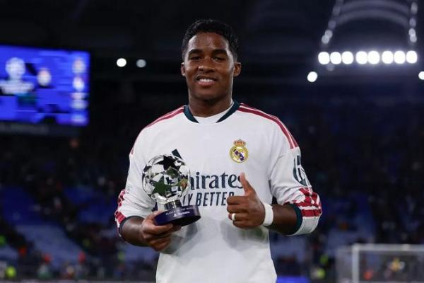Penyerang Real Madrid, Endrick, terpilih sebagai pemain terbaik atau Man of the Match saat timnya mengalahkan AS Roma.